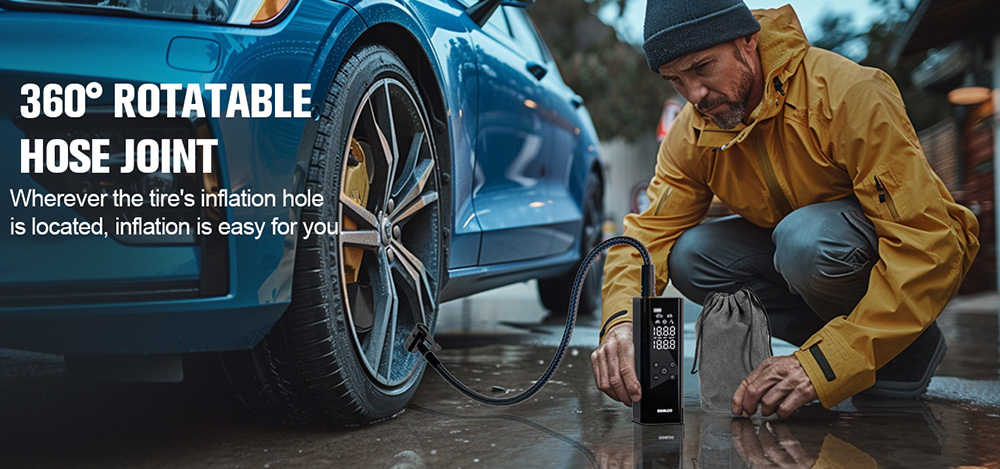 GOOLOO GT150 Portable Tire Inflator, 150PSI Cordless Air Compressor, 7500mAh Battery, 5 Inflation Modes, 4X Faster Tire Pump, Pressure Gauge & Auto-Shutoff, For Car/ Motorcycle/Bicycle/Ball