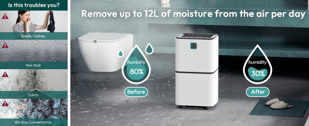 HUMILABS OL12-BD023F Tragbarer Luftentfeuchter f&uuml;r den Heimgebrauch, 12 l Entfeuchtungskapazit&auml;t, 3 Modi, automatisches Abtauen, 12-Stunden-Timer, LED-Touchscreen, ger&auml;uscharm, W&auml;schetrocknung