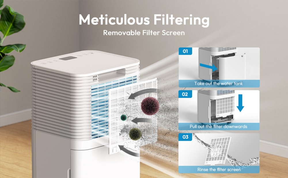 HUMILABS OL12-BD031A Prenosný odvlhčovač vzduchu, kapacita odvlhčovania 12 l, 3 režimy, automatické/ručné vypúšťanie, 24-hodinový časovač, nízka hlučnosť, sušenie bielizne