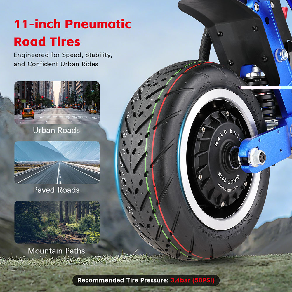 Halo Knight T108 Pro (Version 2025) Elektroroller, 2 x 3000 W Motor, 60 V 38,4 Ah Akku, 11 Zoll Reifen, 95 km/h H&ouml;chstgeschwindigkeit, 80 km Reichweite, doppelte hydraulische Bremsen, Federung vorne und hinten