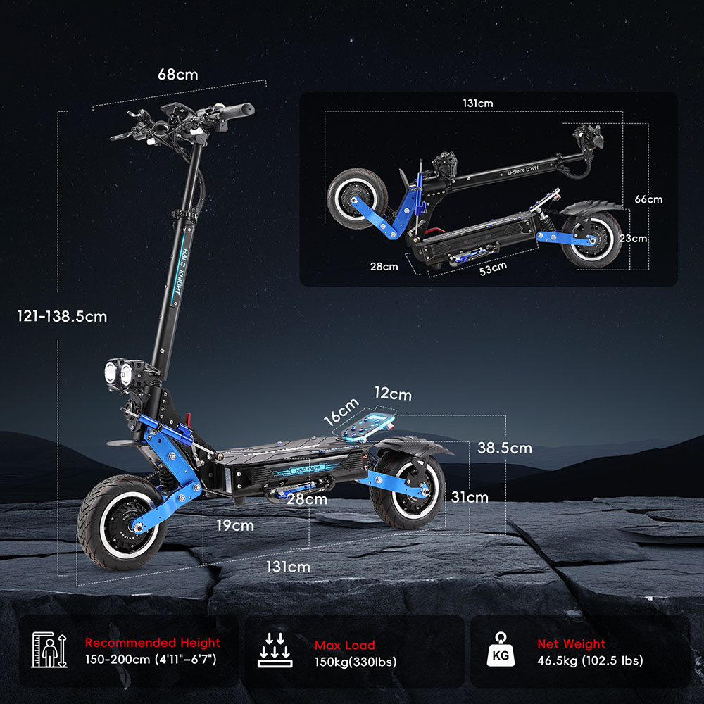 Halo Knight T108 Pro (Version 2025) Elektroroller, 2 x 3000 W Motor, 60 V 38,4 Ah Akku, 11 Zoll Reifen, 95 km/h H&ouml;chstgeschwindigkeit, 80 km Reichweite, doppelte hydraulische Bremsen, Federung vorne und hinten