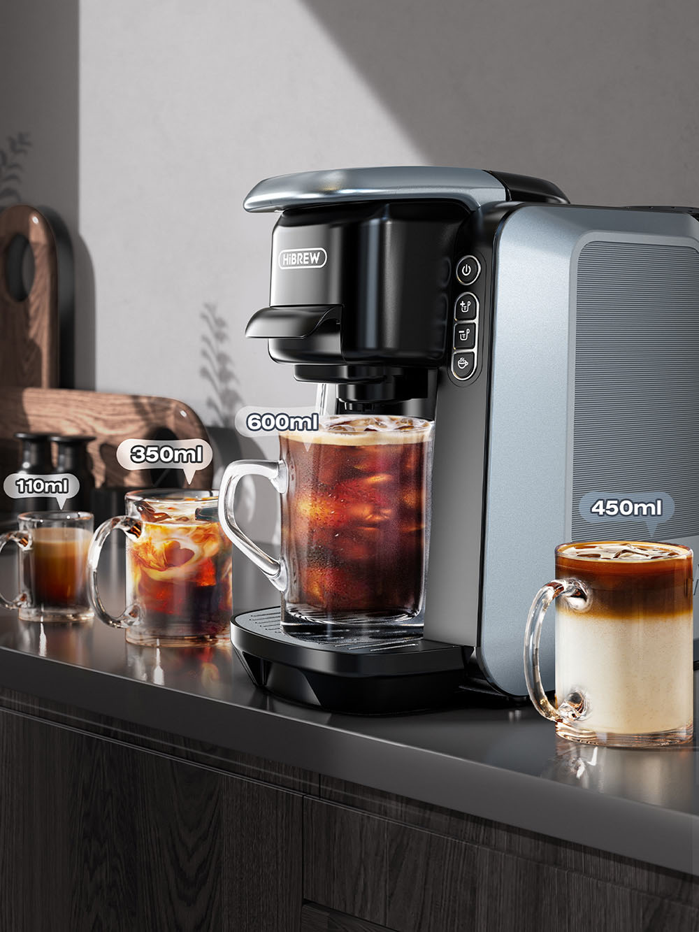 HiBREW H6 Machine &agrave; caf&eacute; &agrave; capsules 4-en-1, D&eacute;tente automatique de la pression, Compatible avec NES/DG/KCUP/Caf&eacute; moulu, Pr&eacute;-infusion et extraction &agrave; froid instantan&eacute;e, Minuterie 24H, Contr&ocirc;le de temp&eacute;rature PID intelligent