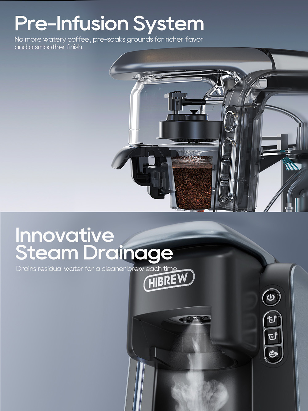 HiBREW H6 Machine &agrave; caf&eacute; &agrave; capsules 4-en-1, D&eacute;tente automatique de la pression, Compatible avec NES/DG/KCUP/Caf&eacute; moulu, Pr&eacute;-infusion et extraction &agrave; froid instantan&eacute;e, Minuterie 24H, Contr&ocirc;le de temp&eacute;rature PID intelligent
