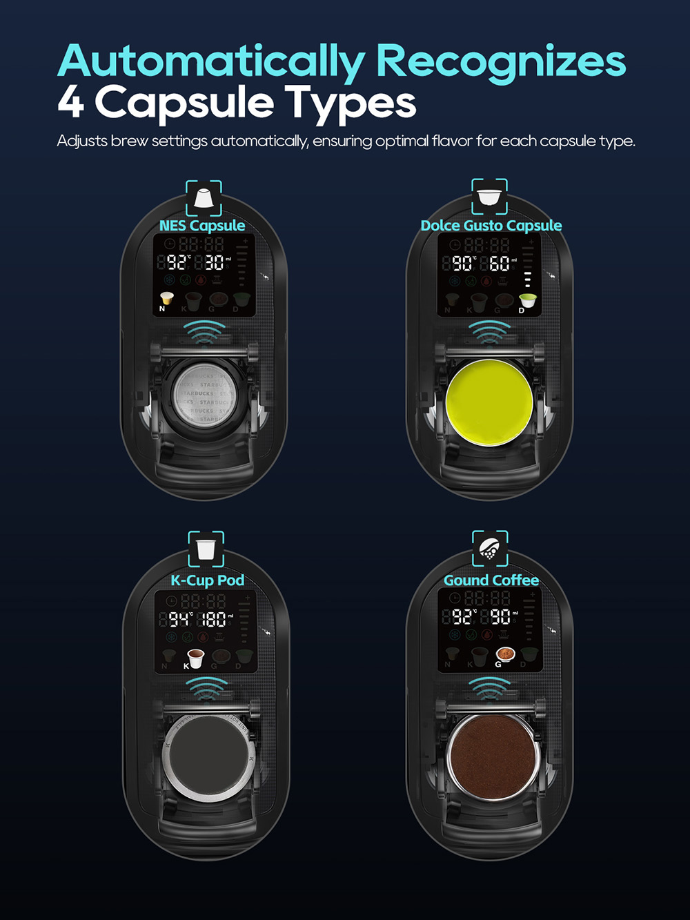 HiBREW H6 Machine &agrave; caf&eacute; &agrave; capsules 4-en-1, D&eacute;tente automatique de la pression, Compatible avec NES/DG/KCUP/Caf&eacute; moulu, Pr&eacute;-infusion et extraction &agrave; froid instantan&eacute;e, Minuterie 24H, Contr&ocirc;le de temp&eacute;rature PID intelligent