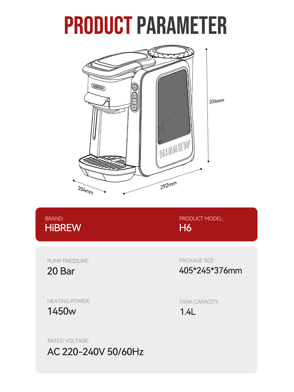 HiBREW H6 4-in-1 Multi-Capsule Espresso Coffee Machine, Automatic Pressure Release, Compatible with NES/DG/KCUP/Ground Coffee, Pre-Infusion & Instant Cold Brew, 24H Timer, Smart PID Temperature Control