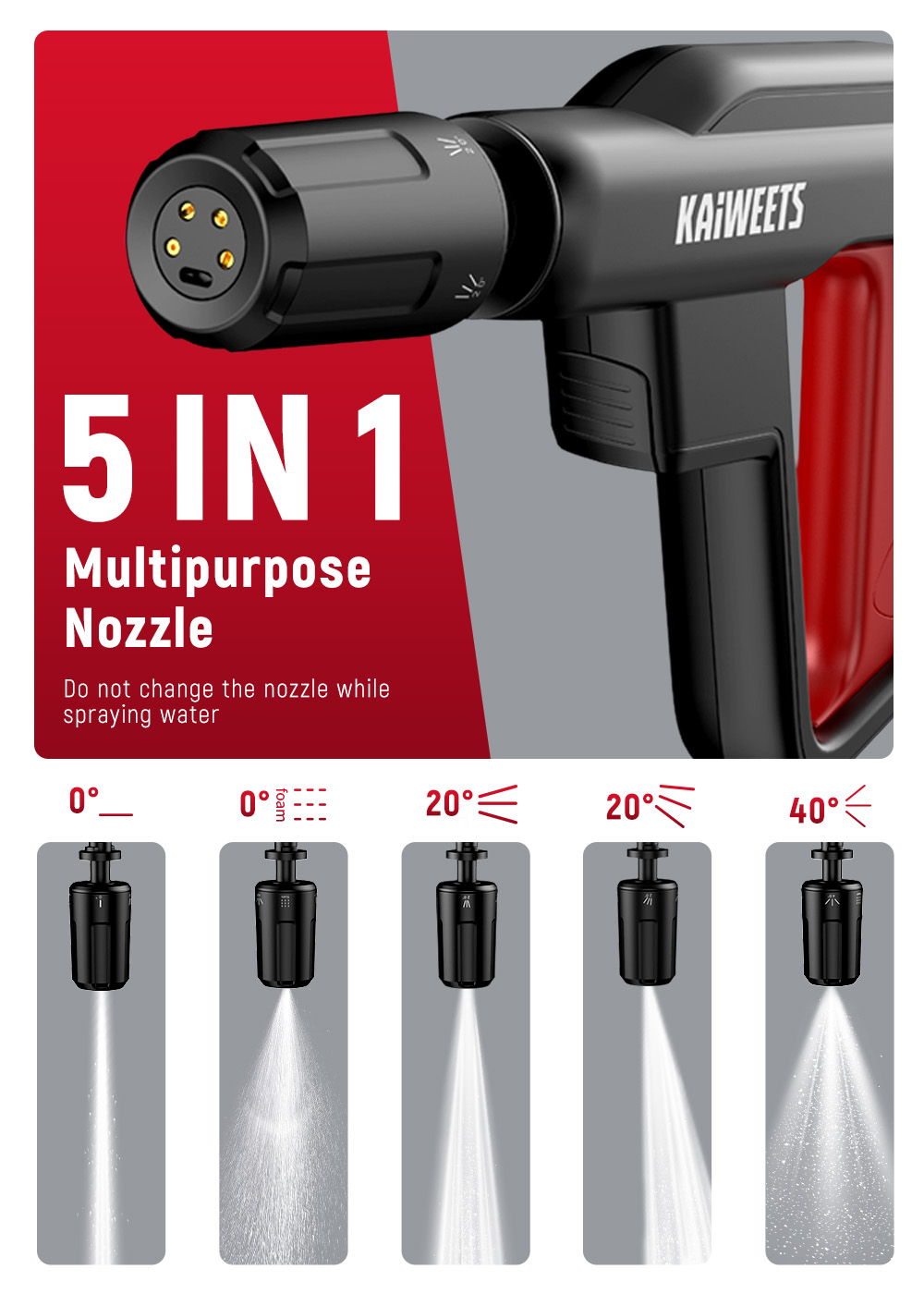 KAIWEETS KPW-F1 Portable Electric Pressure Washer, 12L Capacity, 5-in-1 Nozzle, Max 220PSI, Type-C Charging, 16.4FT Hose, for Camping/Patio/Bike/Pet Cleaning