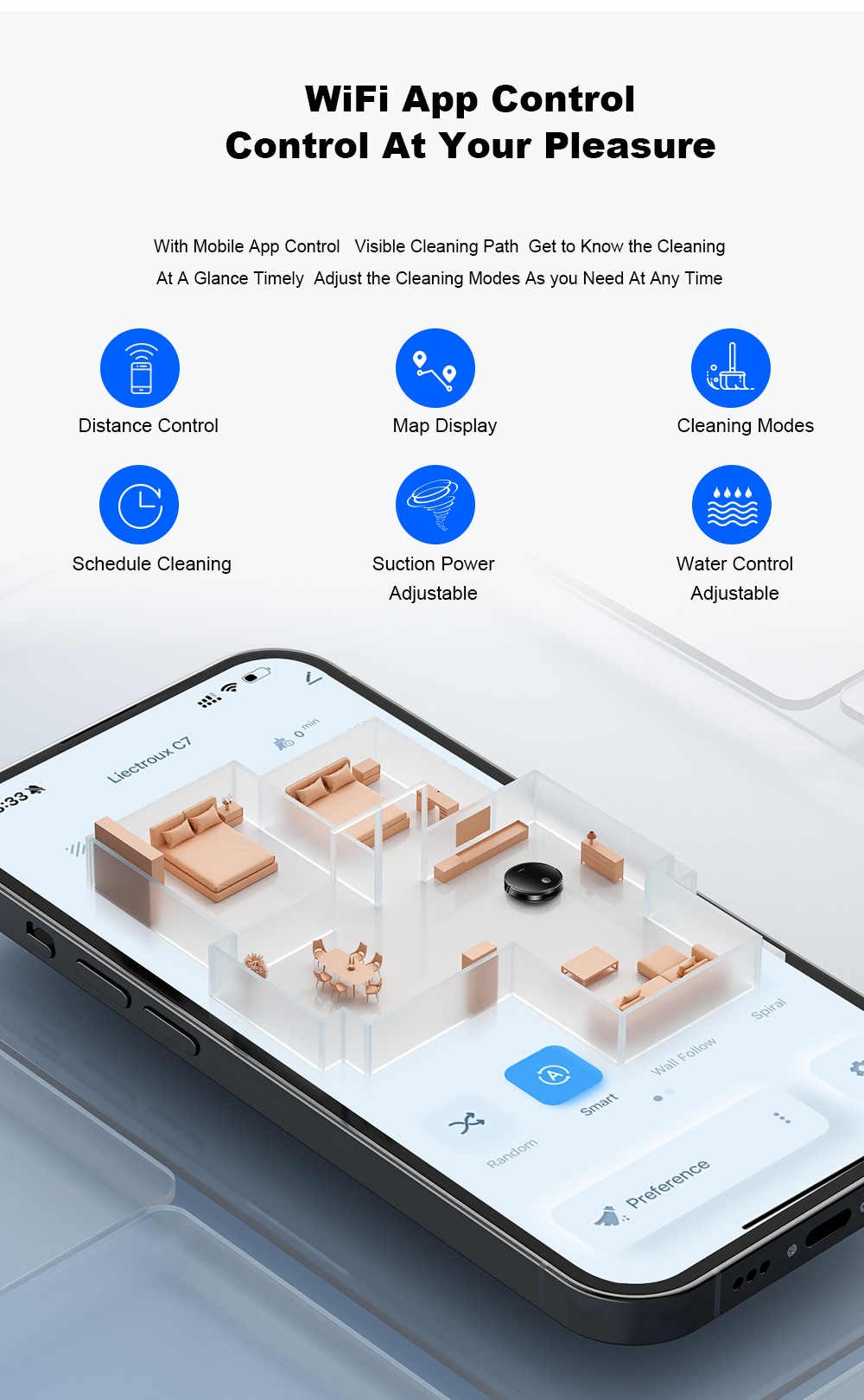 Liectroux C7 Roboter-Staubsauger und Wischmopp-Kombination, 6000 Pa starke Saugkraft, Smart Mapping, WiFi-App und Fernbedienung, b&uuml;rstenloser Motor, funktioniert mit Alexa und Google Assistant, ideal f&uuml;r Tierhaare/Teppiche/Hartb&ouml;den