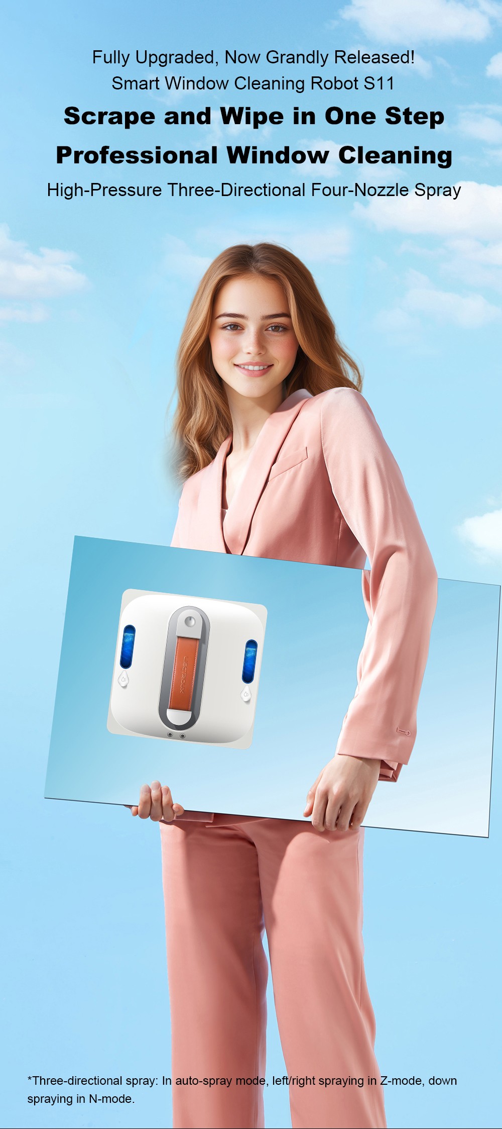 Liectroux S11 Fensterputzroboter, 8000 Pa starke Saugkraft, 4-Wege-Wasserspr&uuml;hautomatik, intelligente Navigation mit mehreren Reinigungsmodi, Multi-Sicherheitssystem mit Backup-Akku und Seil, Tuya-App und Fernbedienung, Sprachansagen