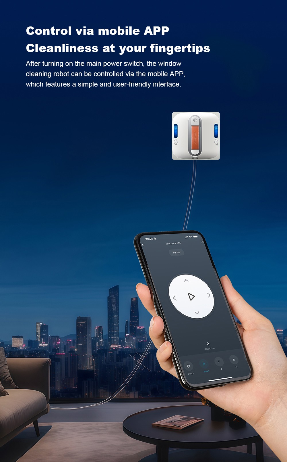 Liectroux S11 Fensterputzroboter, 8000 Pa starke Saugkraft, 4-Wege-Wasserspr&uuml;hautomatik, intelligente Navigation mit mehreren Reinigungsmodi, Multi-Sicherheitssystem mit Backup-Akku und Seil, Tuya-App und Fernbedienung, Sprachansagen