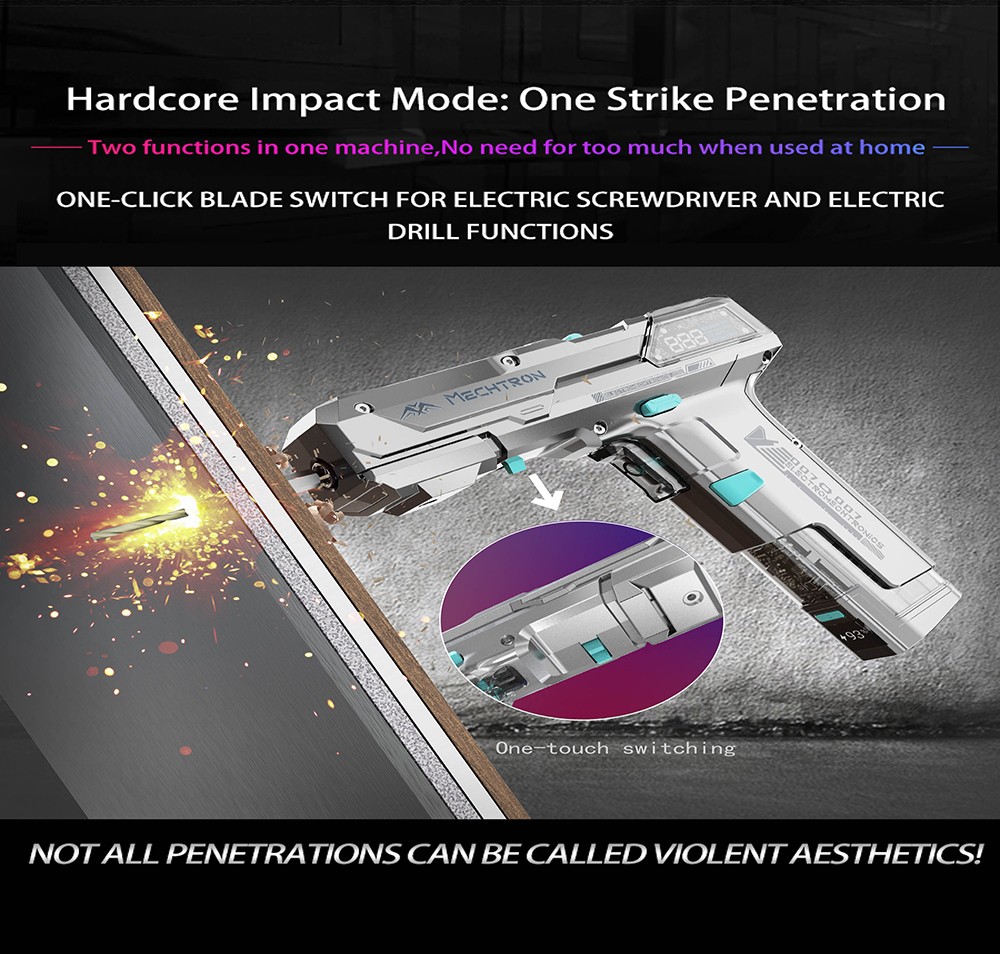 MECHTRON TL-G007S PRO Schlagbohrmaschine, 2 Geschwindigkeiten, 1 s Wake & Respond, 2000 mAh Akku, intelligente KI-Steuerung, LED-Display, 2-in-1 Elektroschrauber & Bohrmaschine