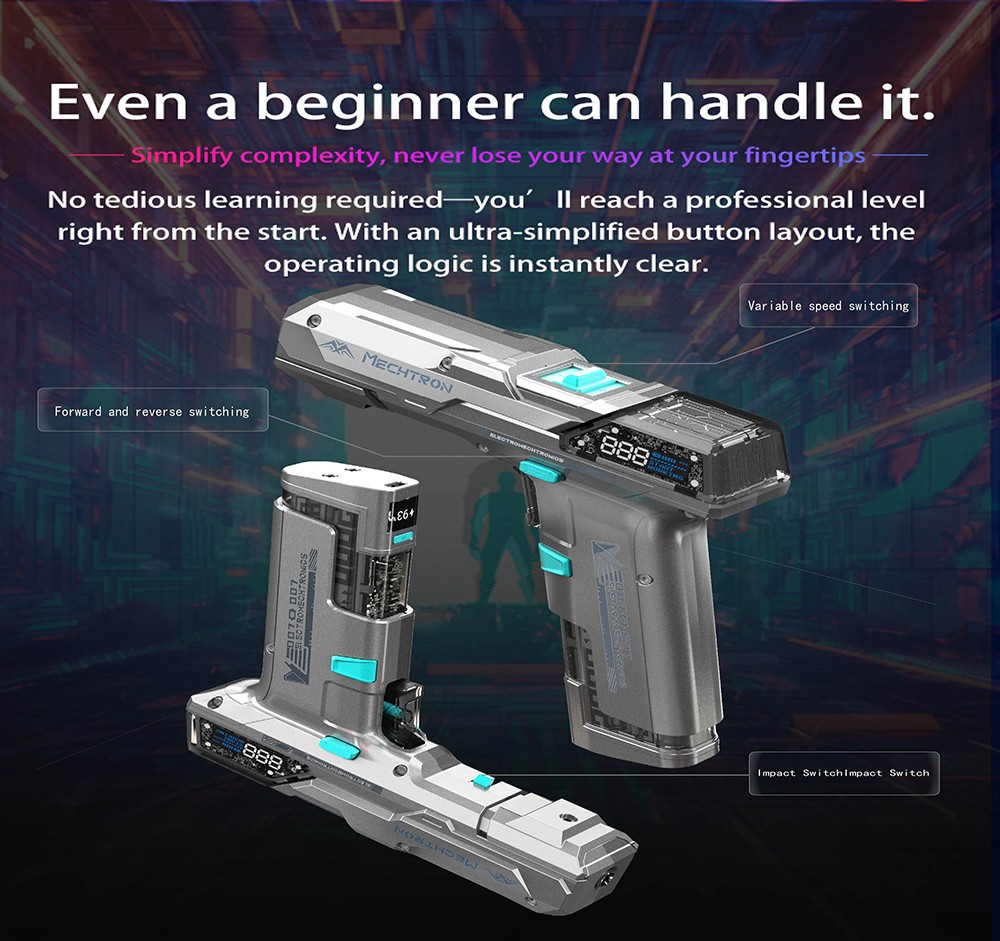 MECHTRON TL-G007S PRO Schlagbohrmaschine, 2 Geschwindigkeiten, 1 s Wake & Respond, 2000 mAh Akku, intelligente KI-Steuerung, LED-Display, 2-in-1 Elektroschrauber & Bohrmaschine