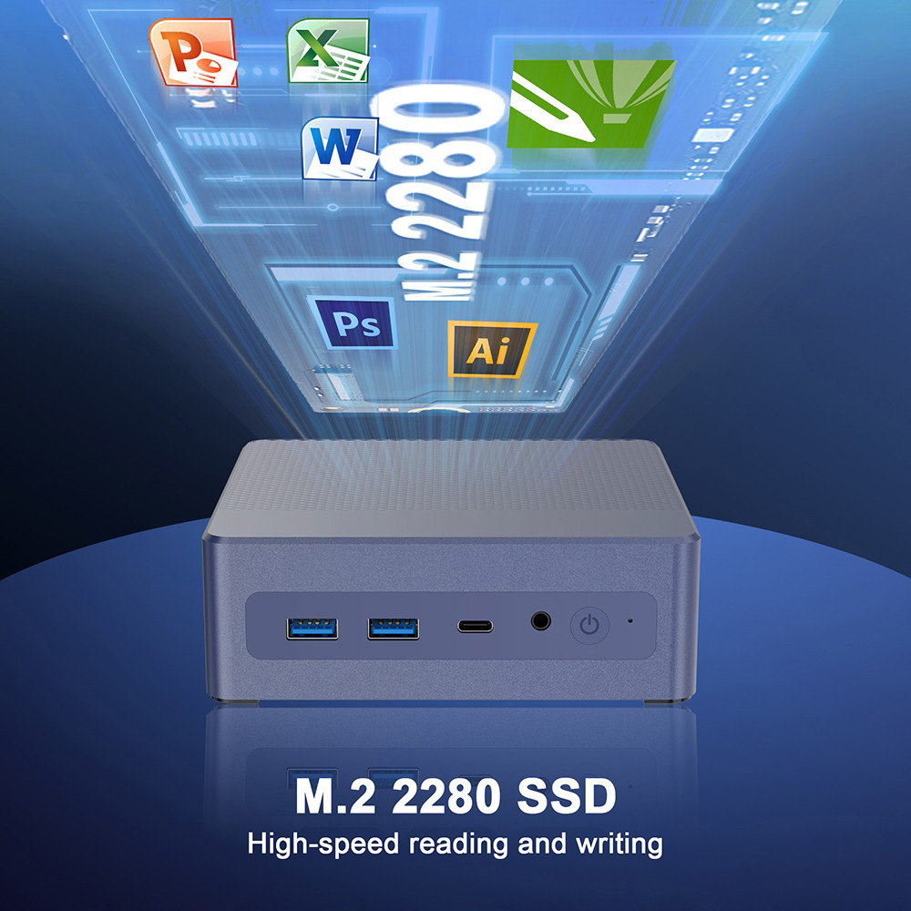 N9 Mini PC, Intel N95 4 Cores Max 3.4GHz, 16GB RAM 512GB SSD, DP + HDMI 4K 60Hz Dual Screen Display, WiFi 5 Bluetooth 4.0, 4*USB3.0, 1*Type-C, 1*RJ45, 1*Audio Jack
