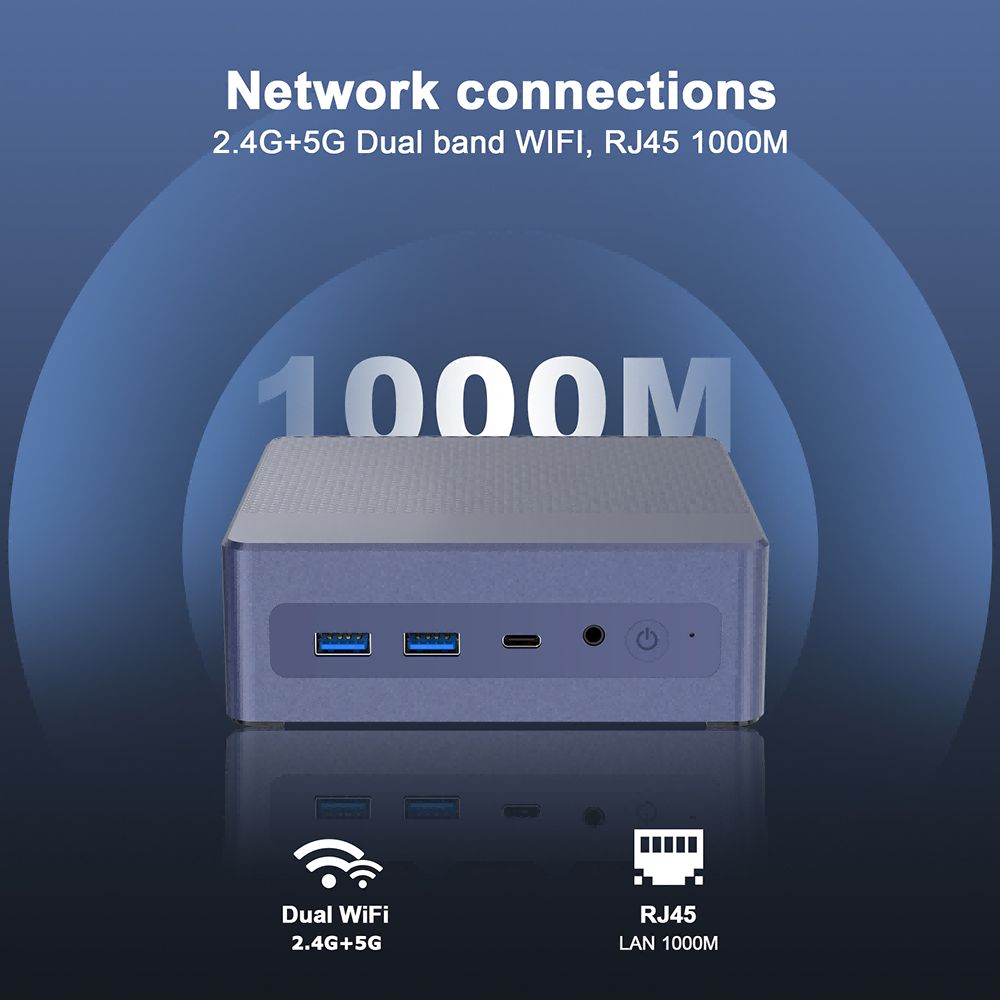 N9 Mini PC, Intel N95 4 Cores Max 3.4GHz, 16GB RAM 512GB SSD, DP + HDMI 4K 60Hz Dual Screen Display, WiFi 5 Bluetooth 4.0, 4*USB3.0, 1*Type-C, 1*RJ45, 1*Audio Jack