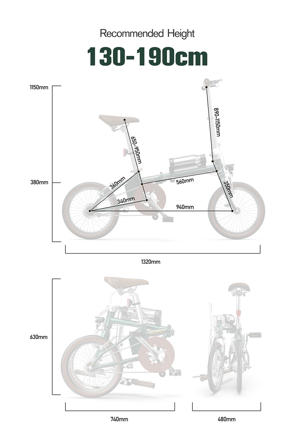 ONESPORT OT02 Folding Electric Bike, 250W Motor, 36V 5.2Ah Battery, 16 inch Tires, 25km/h Max Speed, 25km Range, V-type Brake - Green