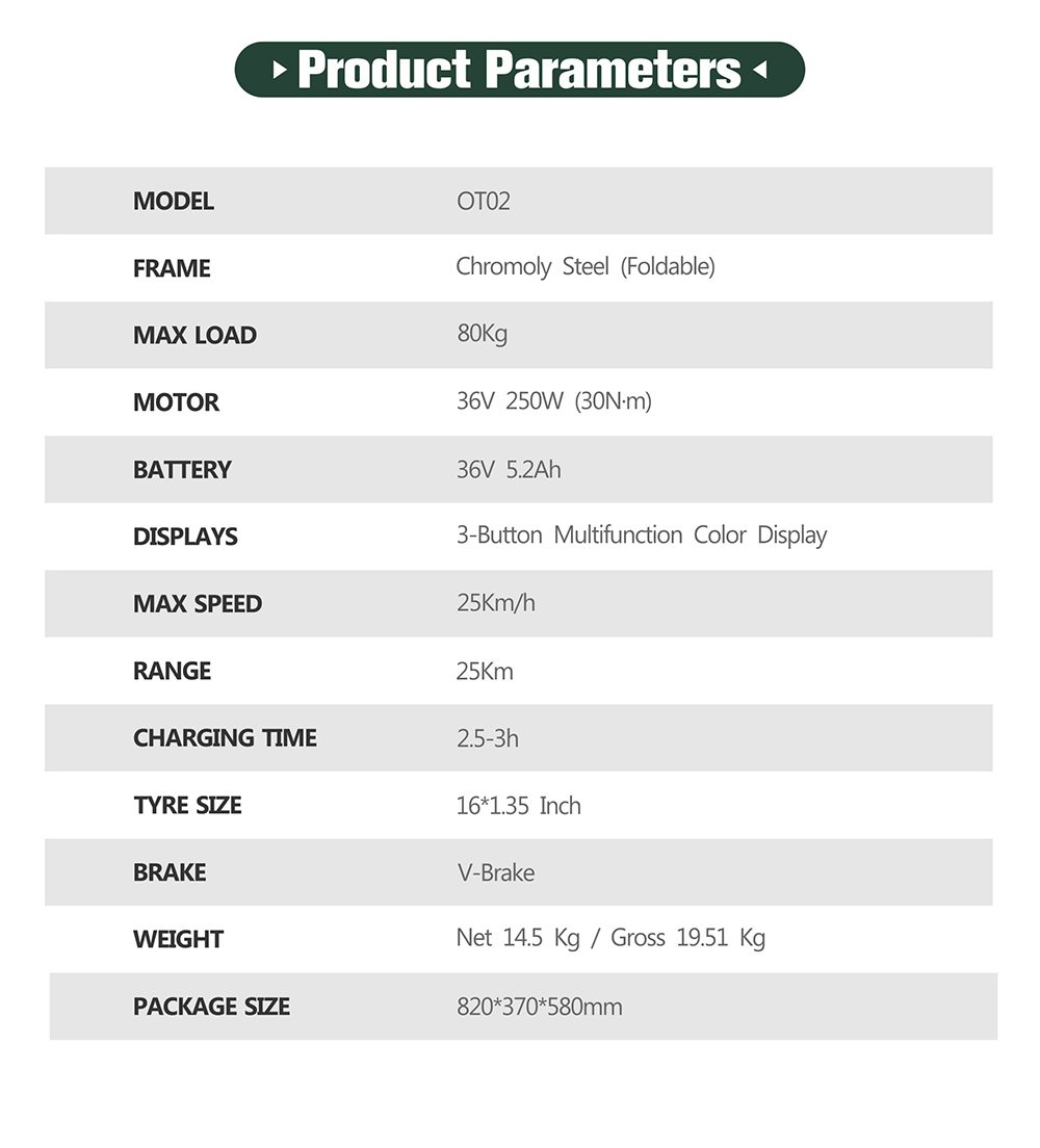 ONESPORT OT02 Folding Electric Bike, 250W Motor, 36V 5.2Ah Battery, 16 inch Tires, 25km/h Max Speed, 25km Range, V-type Brake - Green