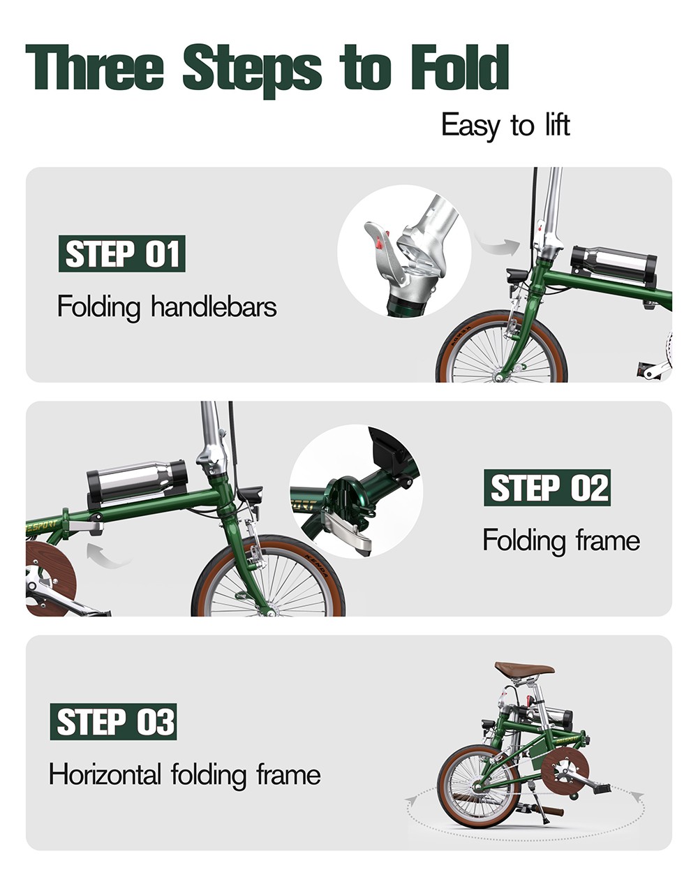 ONESPORT OT02 Folding Electric Bike, 250W Motor, 36V 5.2Ah Battery, 16 inch Tires, 25km/h Max Speed, 25km Range, V-type Brake - Green
