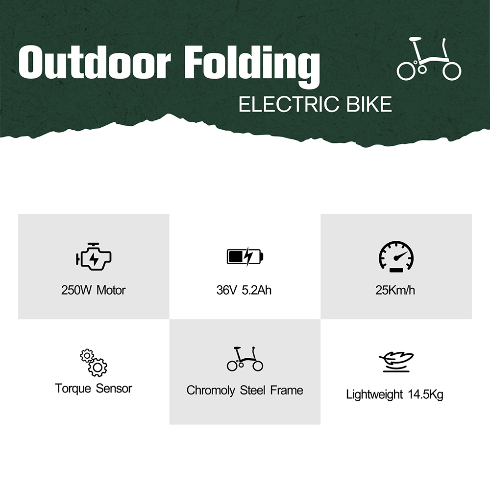 ONESPORT OT02 Folding Electric Bike, 250W Motor, 36V 5.2Ah Battery, 16 inch Tires, 25km/h Max Speed, 25km Range, V-type Brake - Green