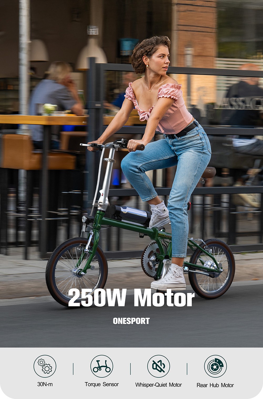 ONESPORT OT02 Folding Electric Bike, 250W Motor, 36V 5.2Ah Battery, 16 inch Tires, 25km/h Max Speed, 25km Range, V-type Brake - Green