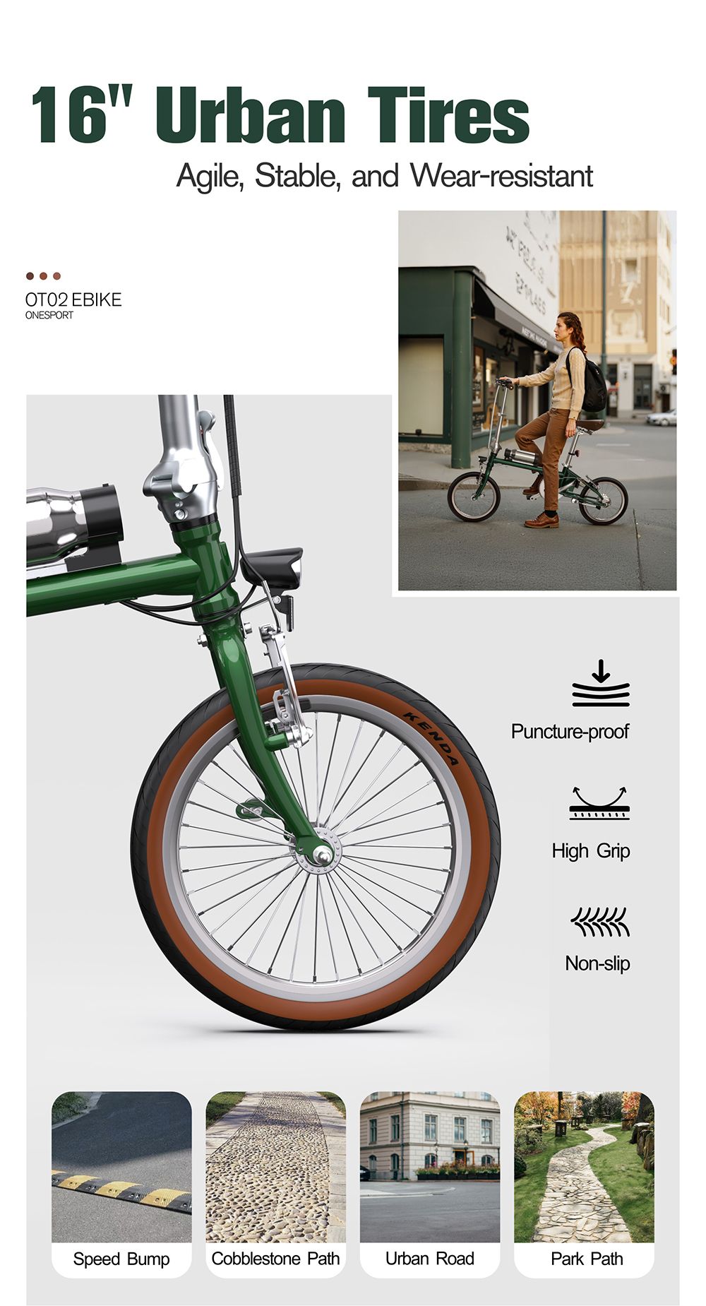 ONESPORT OT02 Folding Electric Bike, 250W Motor, 36V 5.2Ah Battery, 16 inch Tires, 25km/h Max Speed, 25km Range, V-type Brake - Green