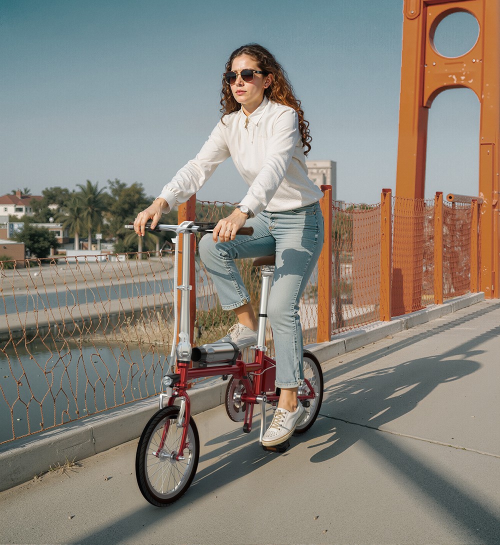 ONESPORT OT02 Skladací elektrický bicykel, 250W motor, 36V 5.2Ah batéria, 16 palcové pneumatiky, max. rýchlosť 25km/h, dojazd 25km, V-typ brzdy - červený