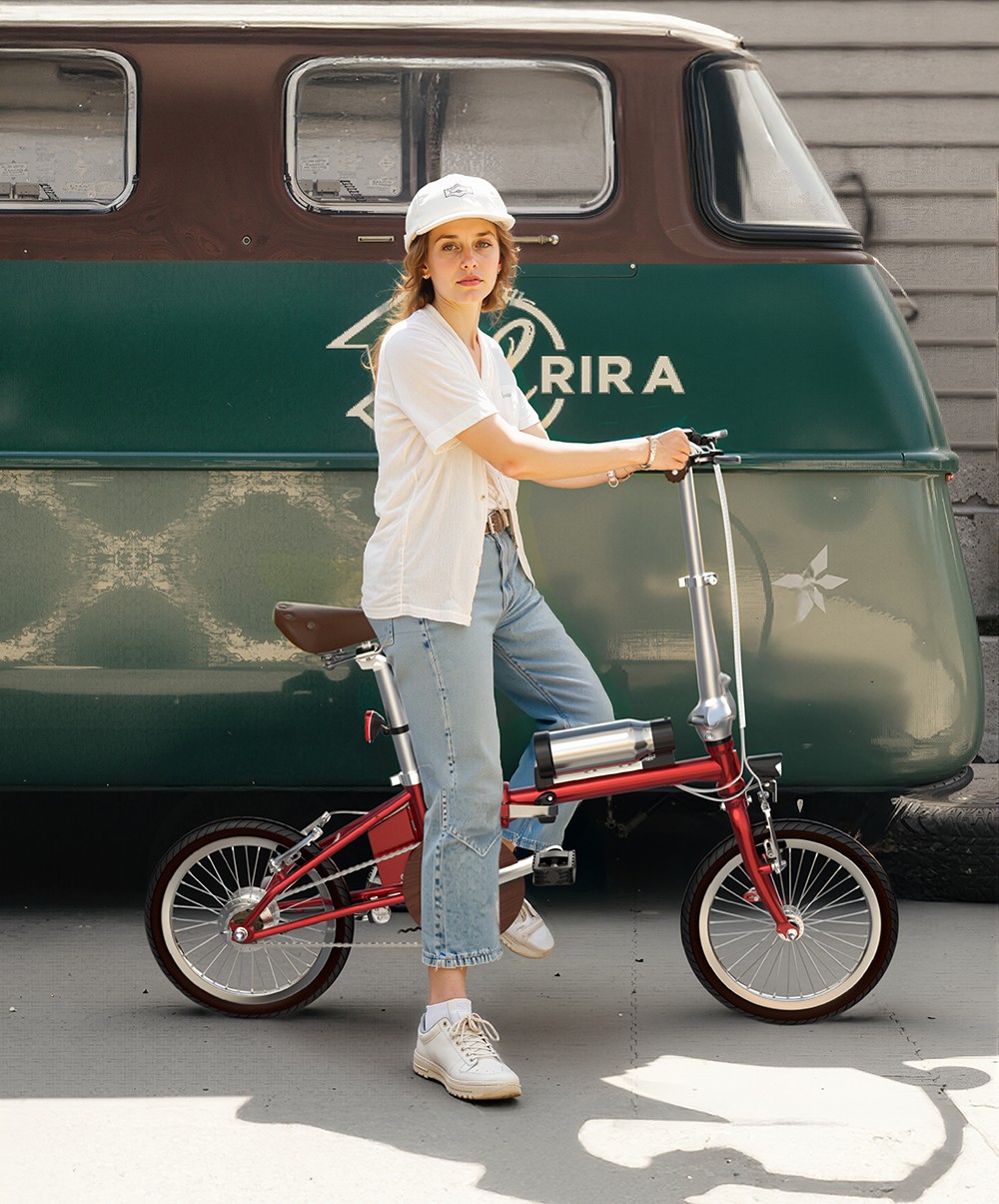 ONESPORT OT02 Skladací elektrický bicykel, 250W motor, 36V 5.2Ah batéria, 16 palcové pneumatiky, max. rýchlosť 25km/h, dojazd 25km, V-typ brzdy - červený