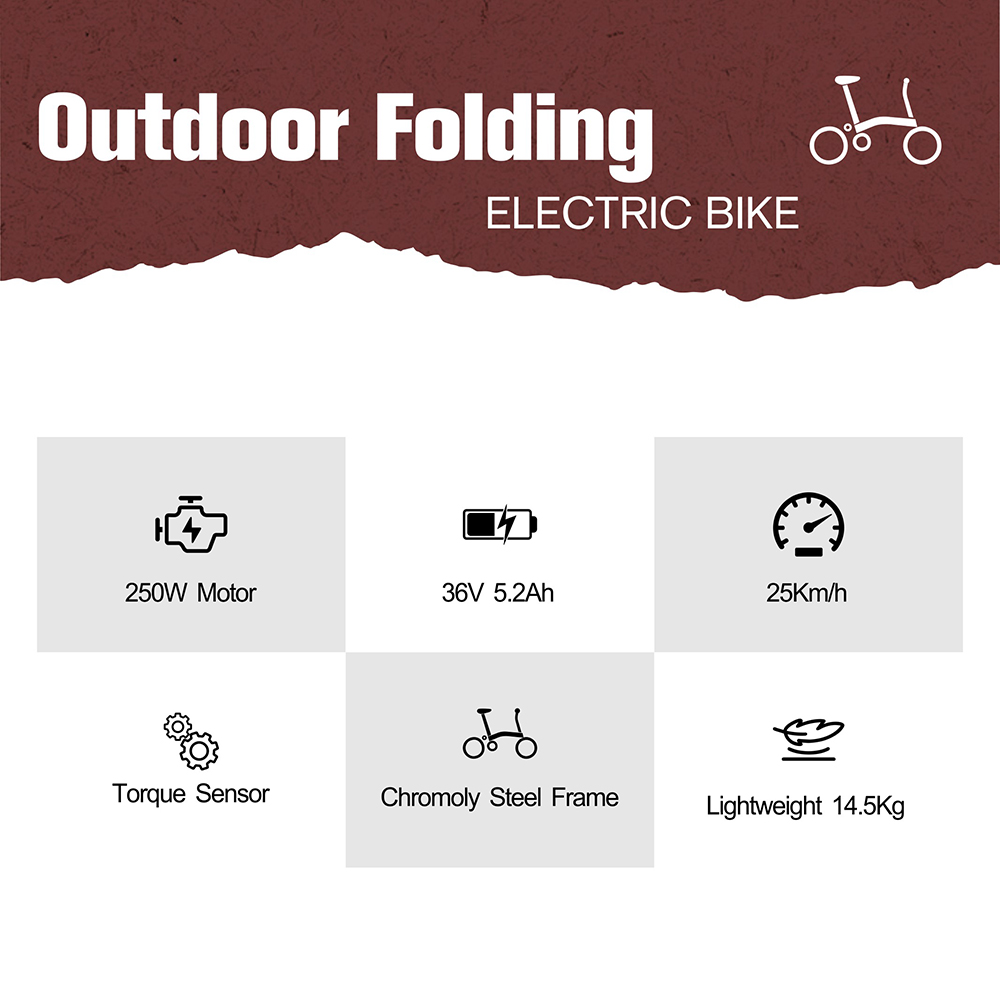 ONESPORT OT02 Skladací elektrický bicykel, 250W motor, 36V 5.2Ah batéria, 16-palcové pneumatiky, max. rýchlosť 25 km/h, dojazd 25 km, brzda typu V - červená