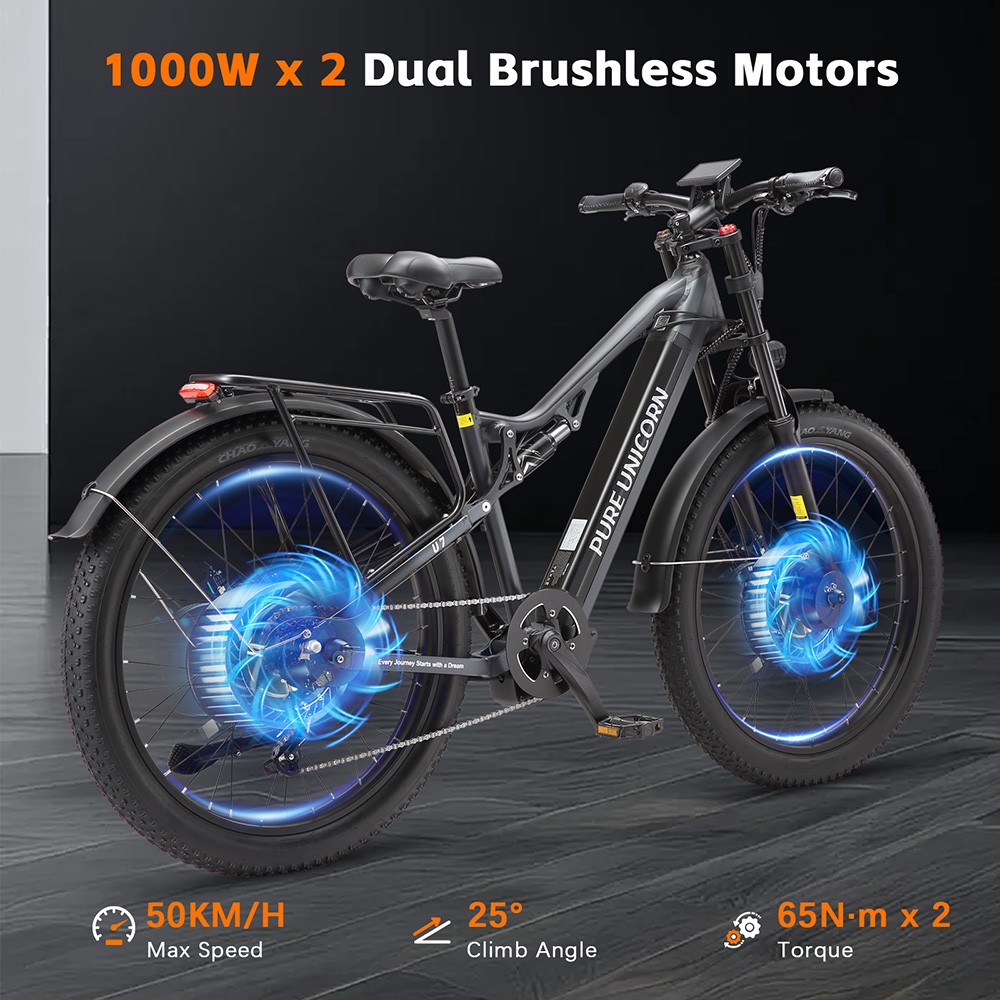 PURE UNICORN U7 Electric Bike, 1000W*2 Motor, 48V 19,2Ah batéria, 27.5