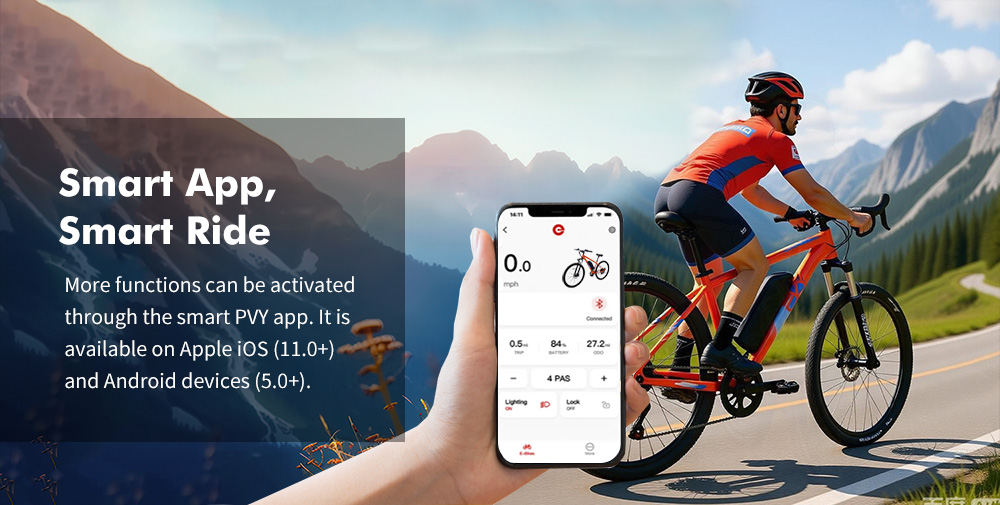 PVY M29 Electric Bike, 250W Motor, 48V 17.5Ah Battery, 29 inch Tires, 25km/h Max Speed, 120km Range, Dual Mechanical Disc Brakes, Front Hydraulic Shock Absorber, Shimano 7-speed, APP Control - Orange