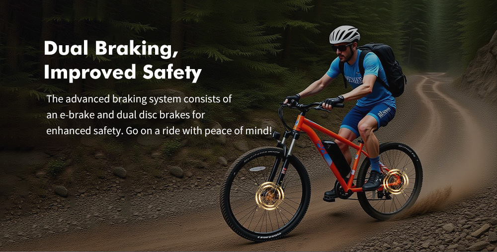 PVY M29 Electric Bike, 250W Motor, 48V 17.5Ah Battery, 29 inch Tires, 25km/h Max Speed, 120km Range, Dual Mechanical Disc Brakes, Front Hydraulic Shock Absorber, Shimano 7-speed, APP Control - Orange