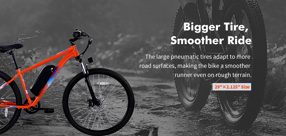 PVY M29 Electric Bike, 250W Motor, 48V 17.5Ah Battery, 29 inch Tires, 25km/h Max Speed, 120km Range, Dual Mechanical Disc Brakes, Front Hydraulic Shock Absorber, Shimano 7-speed, APP Control - Orange