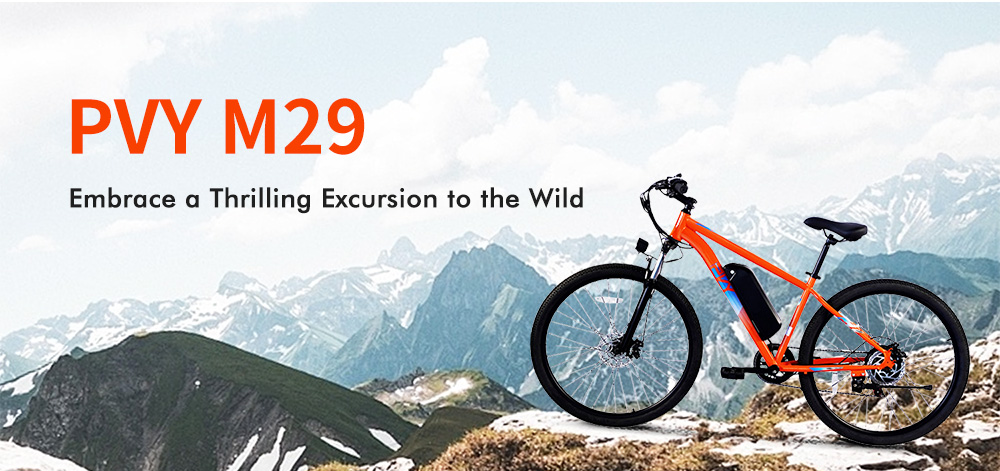 PVY M29 Electric Bike, 250W Motor, 48V 17.5Ah Battery, 29 inch Tires, 25km/h Max Speed, 120km Range, Dual Mechanical Disc Brakes, Front Hydraulic Shock Absorber, Shimano 7-speed, APP Control - White