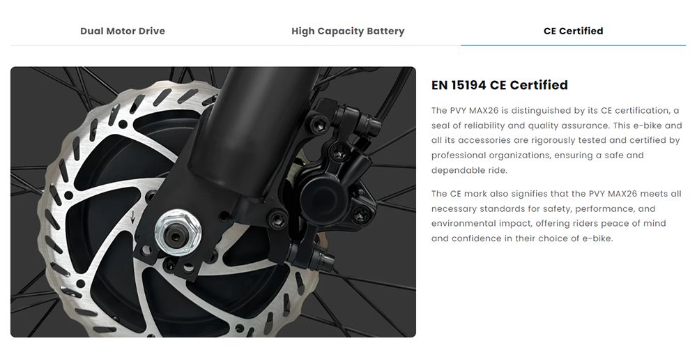 PVY MAX26 Electric Bike, 250W*2 Motor, 48V 30Ah Battery, 26*4.0 inch Tires, 25km/h Max Speed, 200km Range, Hydraulic Brake, Lockable Shock Absorbing Fork, Shimano 7-speed - Black