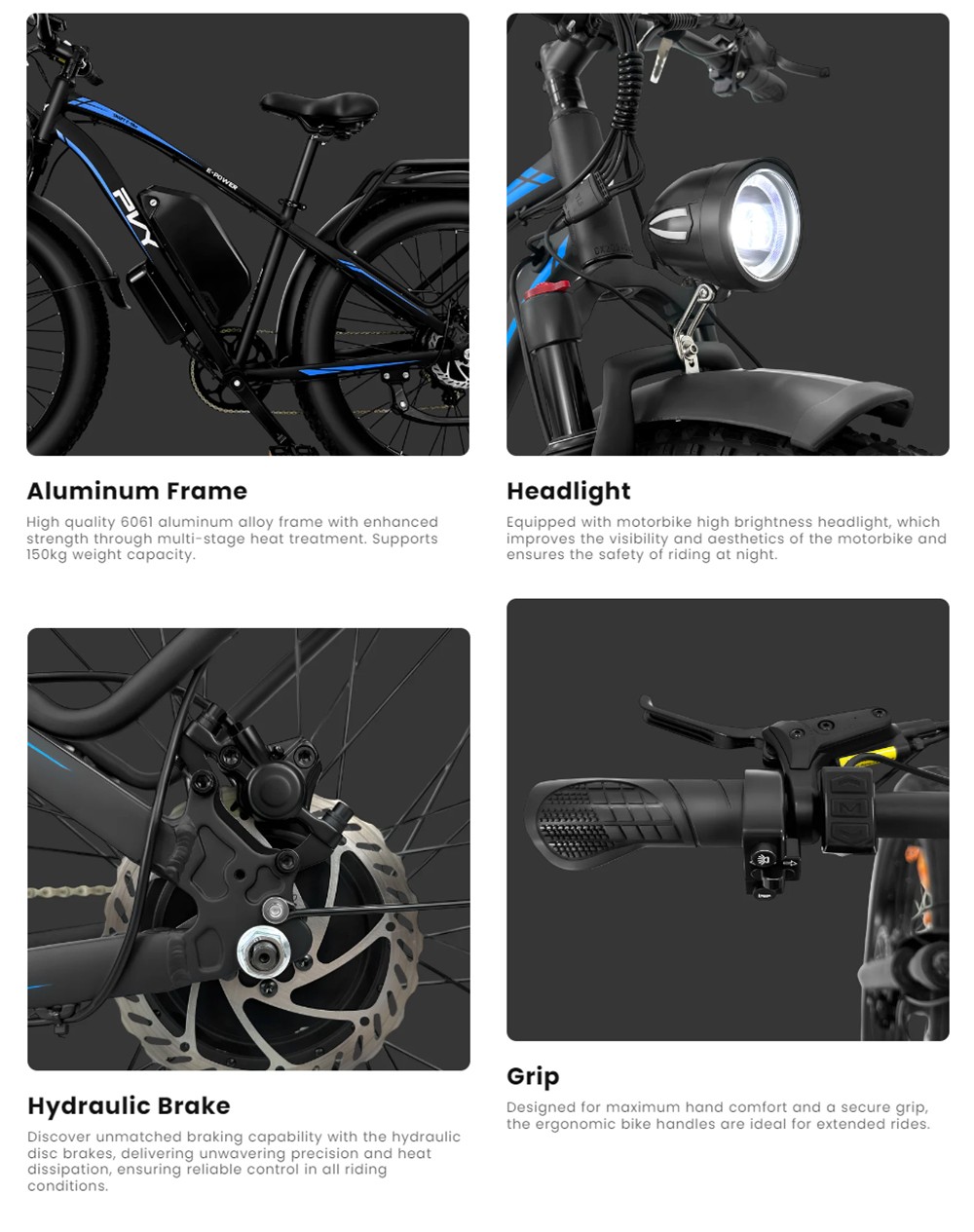 PVY MAX26 Electric Bike, 250W*2 Motor, 48V 30Ah Battery, 26*4.0 inch Tires, 25km/h Max Speed, 200km Range, Hydraulic Brake, Lockable Shock Absorbing Fork, Shimano 7-speed - Black