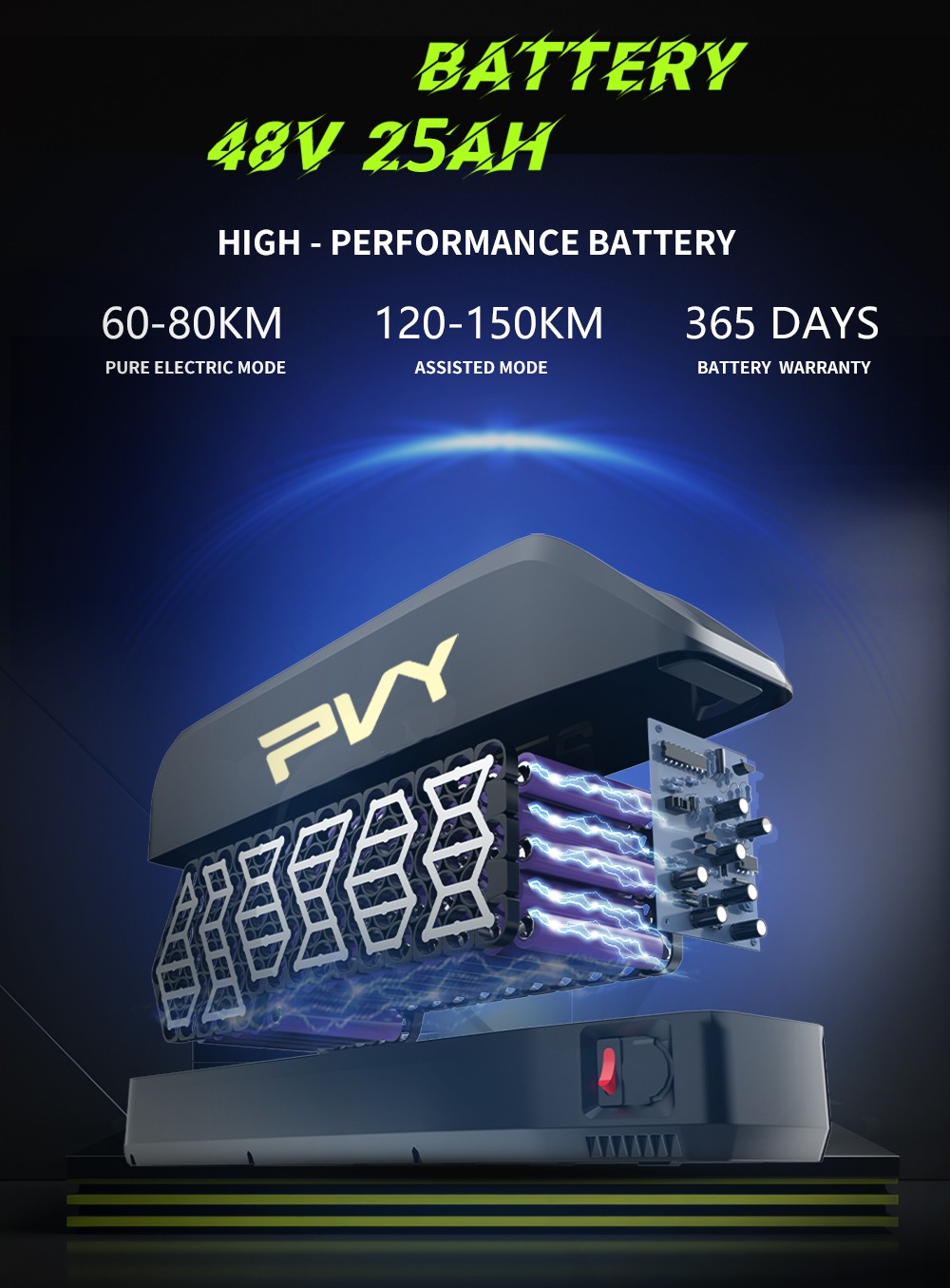 PVY MAX26 Electric Bike, 250W*2 Motor, 48V 30Ah Battery, 26*4.0 inch Tires, 25km/h Max Speed, 200km Range, Hydraulic Brake, Lockable Shock Absorbing Fork, Shimano 7-speed - Black