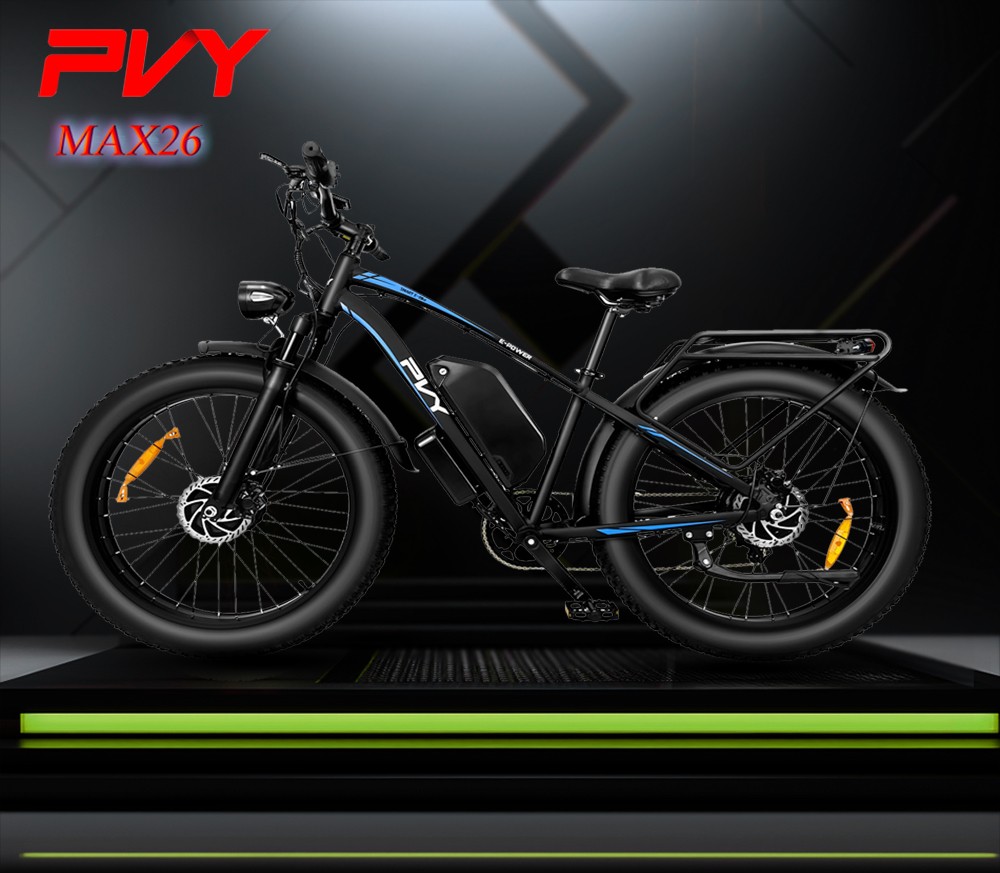 PVY MAX26 Electric Bike, 250W*2 Motor, 48V 30Ah Battery, 26*4.0 inch Tires, 25km/h Max Speed, 200km Range, Hydraulic Brake, Lockable Shock Absorbing Fork, Shimano 7-speed - Orange