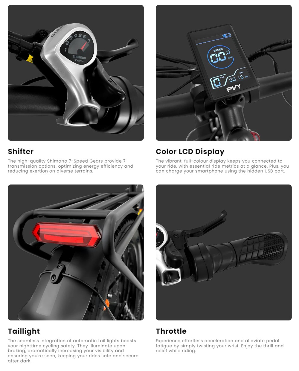 PVY MAX26 Electric Bike, 250W*2 Motor, 48V 30Ah Battery, 26*4.0 inch Tires, 25km/h Max Speed, 200km Range, Hydraulic Brake, Lockable Shock Absorbing Fork, Shimano 7-speed - Orange