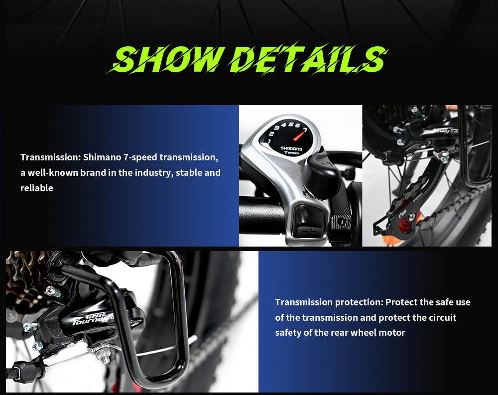 PVY MAX26 Electric Bike, 250W*2 Motor, 48V 30Ah Battery, 26*4.0 inch Tires, 25km/h Max Speed, 200km Range, Hydraulic Brake, Lockable Shock Absorbing Fork, Shimano 7-speed - Orange