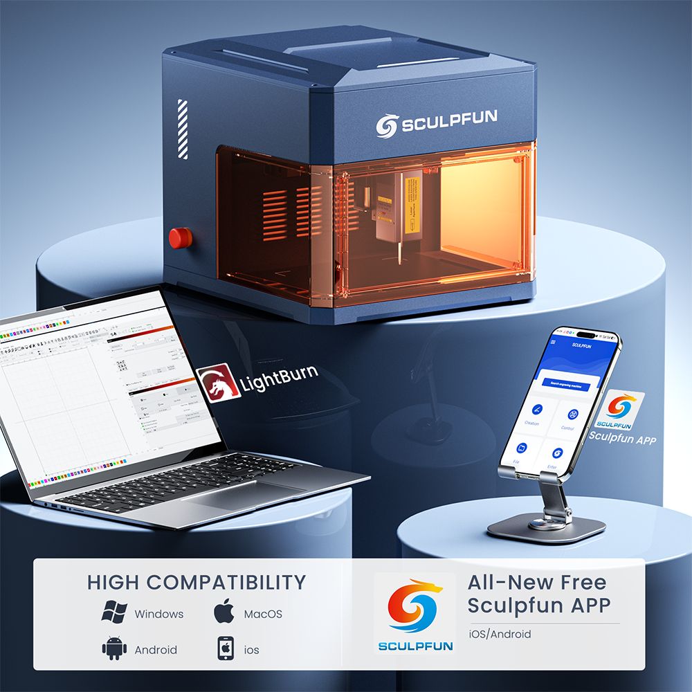 SCULPFUN iCube Ultra Dual 12W+1.2W L&eacute;zergrav&iacute;roz&oacute;, 10000mm/perc Sebess&eacute;g, 150x135mm Munkater&uuml;let, Be&eacute;p&iacute;tett F&uuml;stszűrő, 4 Vil&aacute;g&iacute;t&aacute;si M&oacute;d, K&ouml;nnyen &Ouml;sszeszerelhető