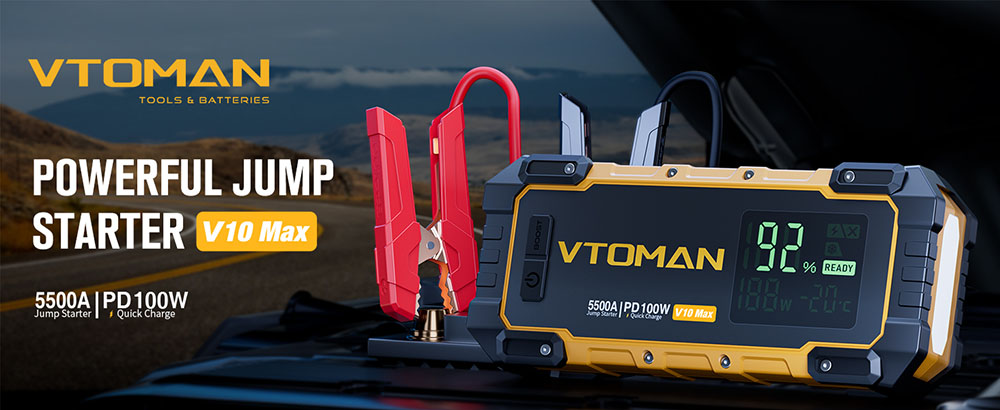 VTOMAN V10 Max 5500A 12V Starthilfeger&auml;t, 3,2'' Display, Batteriebooster f&uuml;r alle Benzin- und 12L-Dieselfahrzeuge, PD100W Schnellladung, 24000mAh Powerbank, IP65 wasser- und staubdicht
