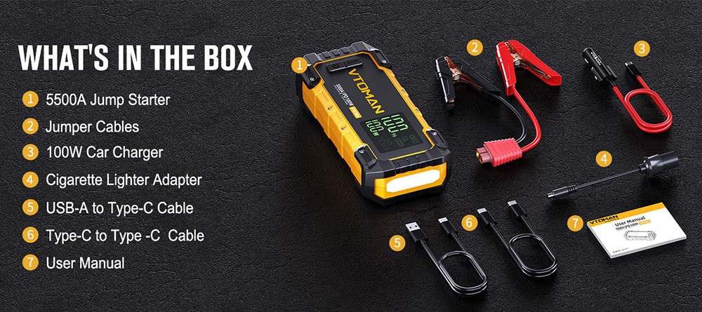 VTOMAN V10 Max 5500A 12V Starthilfeger&auml;t, 3,2'' Display, Batteriebooster f&uuml;r alle Benzin- und 12L-Dieselfahrzeuge, PD100W Schnellladung, 24000mAh Powerbank, IP65 wasser- und staubdicht