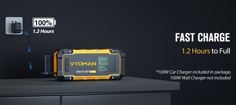 VTOMAN V10 Max 5500A 12V Starthilfeger&auml;t, 3,2'' Display, Batteriebooster f&uuml;r alle Benzin- und 12L-Dieselfahrzeuge, PD100W Schnellladung, 24000mAh Powerbank, IP65 wasser- und staubdicht
