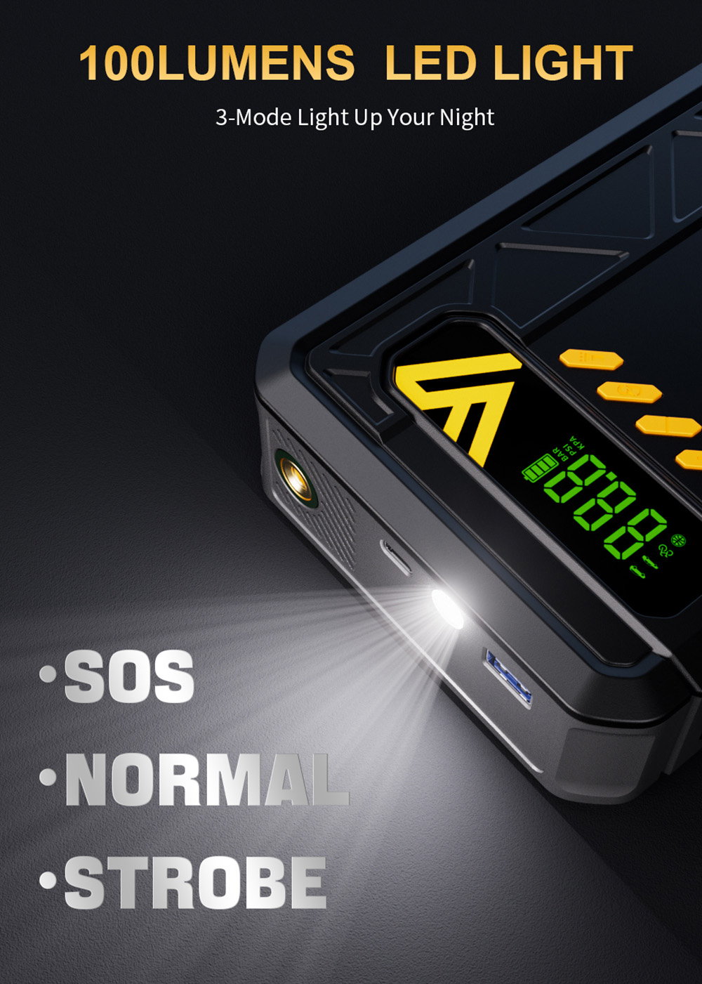 VTOMAN X4 2500A 12V Starthilfe, 10000mAh Powerbank, 150PSI Luftkompressor, LED-Taschenlampe, f&uuml;r 8,5L Benzin und 6L Dieselmotoren, Autos, Lastwagen und Motorr&auml;der