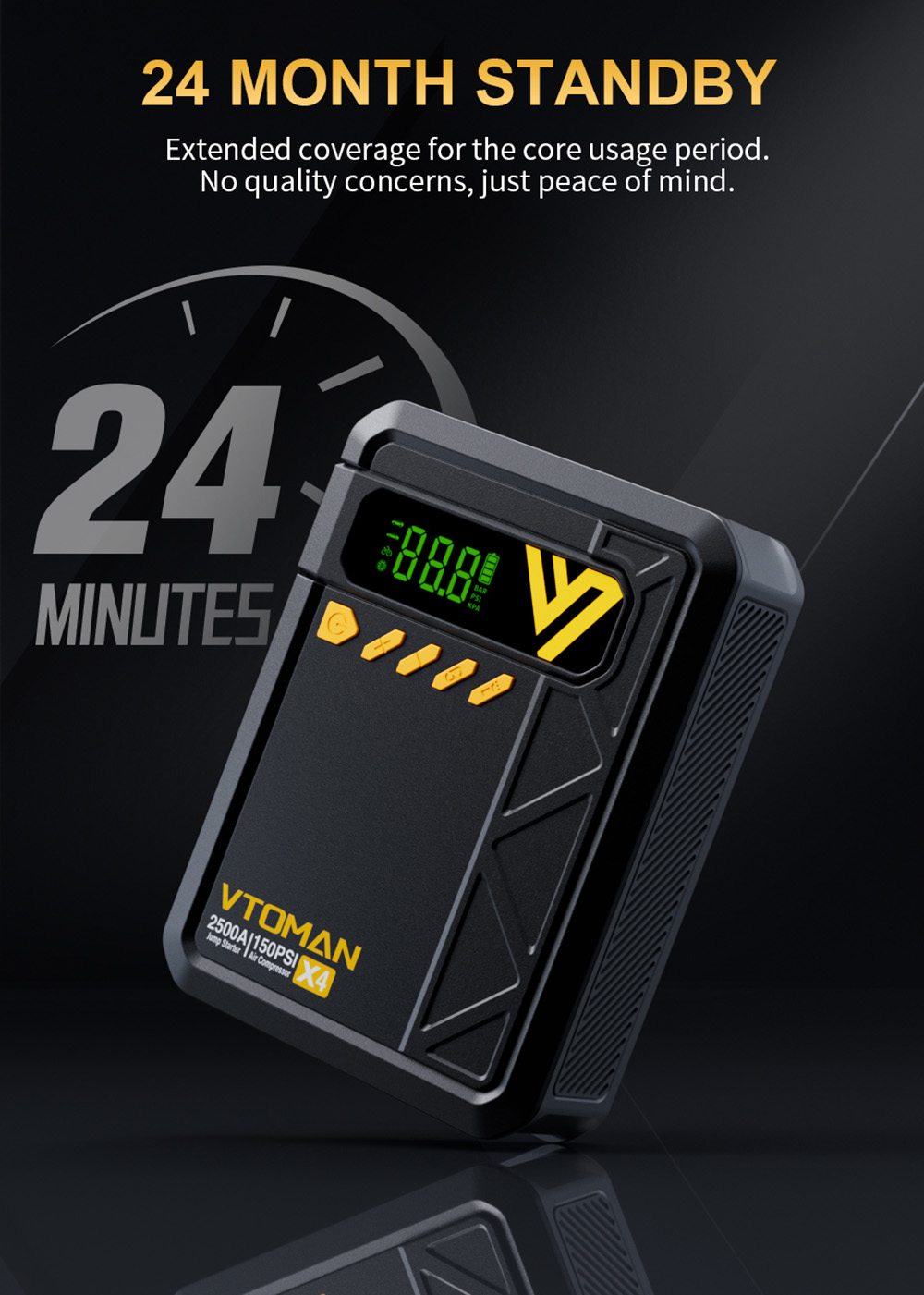 VTOMAN X4 2500A 12V Starthilfe, 10000mAh Powerbank, 150PSI Luftkompressor, LED-Taschenlampe, f&uuml;r 8,5L Benzin und 6L Dieselmotoren, Autos, Lastwagen und Motorr&auml;der