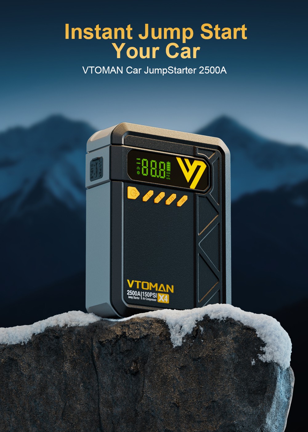 VTOMAN X4 2500A 12V Starthilfe, 10000mAh Powerbank, 150PSI Luftkompressor, LED-Taschenlampe, f&uuml;r 8,5L Benzin und 6L Dieselmotoren, Autos, Lastwagen und Motorr&auml;der