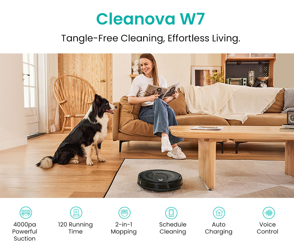 Vactidy Cleanova W7 Robot Vacuum Cleaner, 4000Pa Powerful Suction, 2-in-1 Vacuum & Mop, 120-Min Runtime, Smart APP & Voice Control, Multi-Sensor Navigation, Auto Recharge
