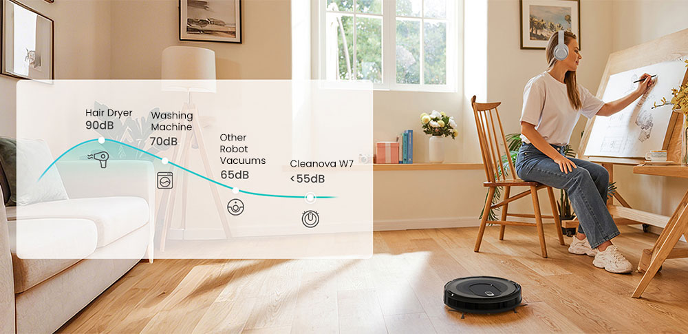 Vactidy Cleanova W7 Robot Vacuum Cleaner, 4000Pa Powerful Suction, 2-in-1 Vacuum & Mop, 120-Min Runtime, Smart APP & Voice Control, Multi-Sensor Navigation, Auto Recharge