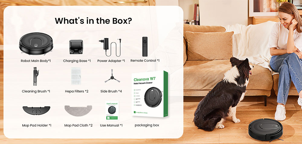 Vactidy Cleanova W7 Robot Vacuum Cleaner, 4000Pa Powerful Suction, 2-in-1 Vacuum & Mop, 120-Min Runtime, Smart APP & Voice Control, Multi-Sensor Navigation, Auto Recharge