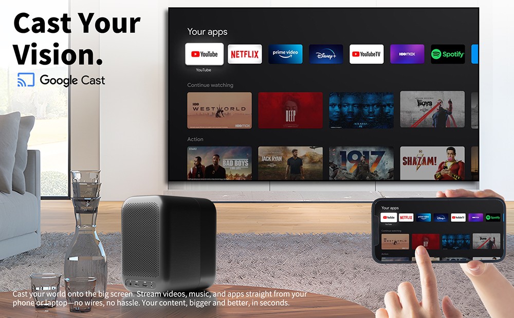 WUPRO G1 Projector, Certified Google TV & Netflix, 320 ISO Lumens, Native 1080P, 4K Supported, Auto Focus & Auto Keystone