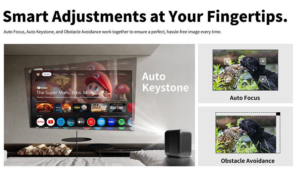 WUPRO G1 Projector, Certified Google TV & Netflix, 320 ISO Lumens, Native 1080P, 4K Supported, Auto Focus & Auto Keystone