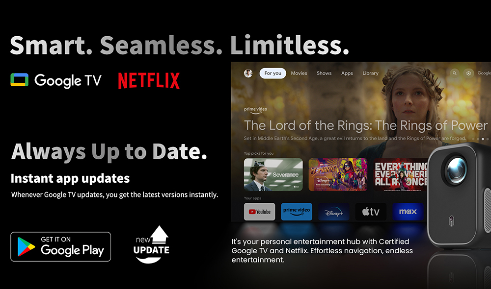 WUPRO G2 Projector, Certified Google & Netflix, Native 1080P, 200 ISO Lumens, Auto Focus & Auto Keystone